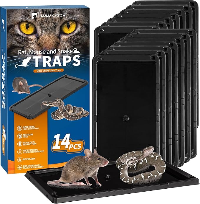 LULUCATCH Glue Mouse Traps Indoor for Home 14 Pack, Pre-Baited Sticky Plastic Glue Boards for