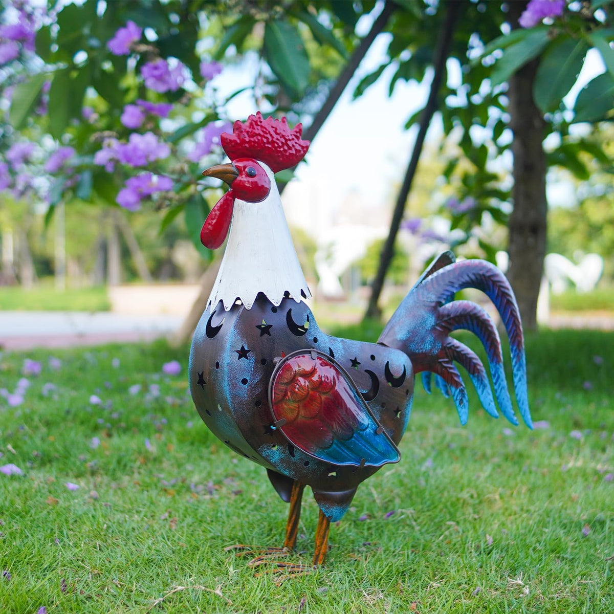 LIFFY Metal Rooster Yard Decor,18" Solar Rooster Outdoor Decor with LED Lights,Chicken Home