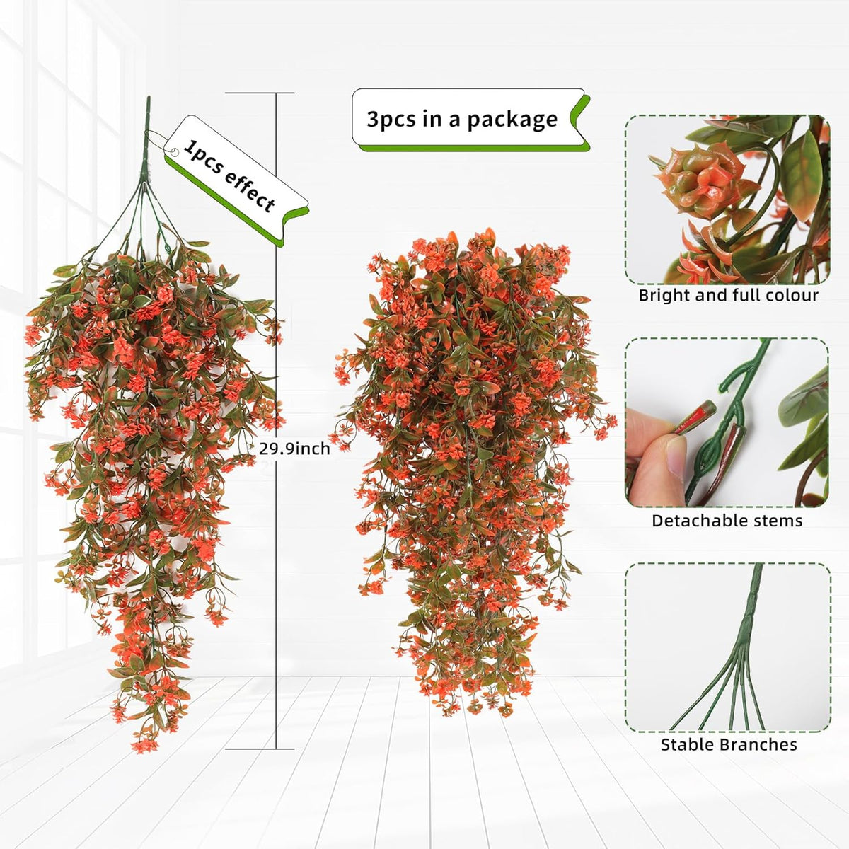SJL Fall Faux Hanging Plants Artificial Fall Hanging Flowers Artificial Outdoor UV Resistant Fake