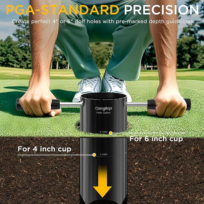KINGTOP Portable Golf Hole Cutter – Detachable Handle, USGA Standard 4Inch & 6Inch Hole Digger