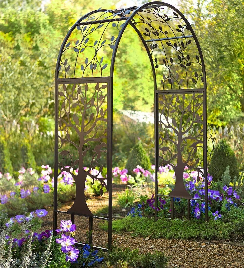 Plow & Hearth Arch Metal Outdoor Garden Arbor | Tree of Life | 83 Inches Tall | Black | Trellis
