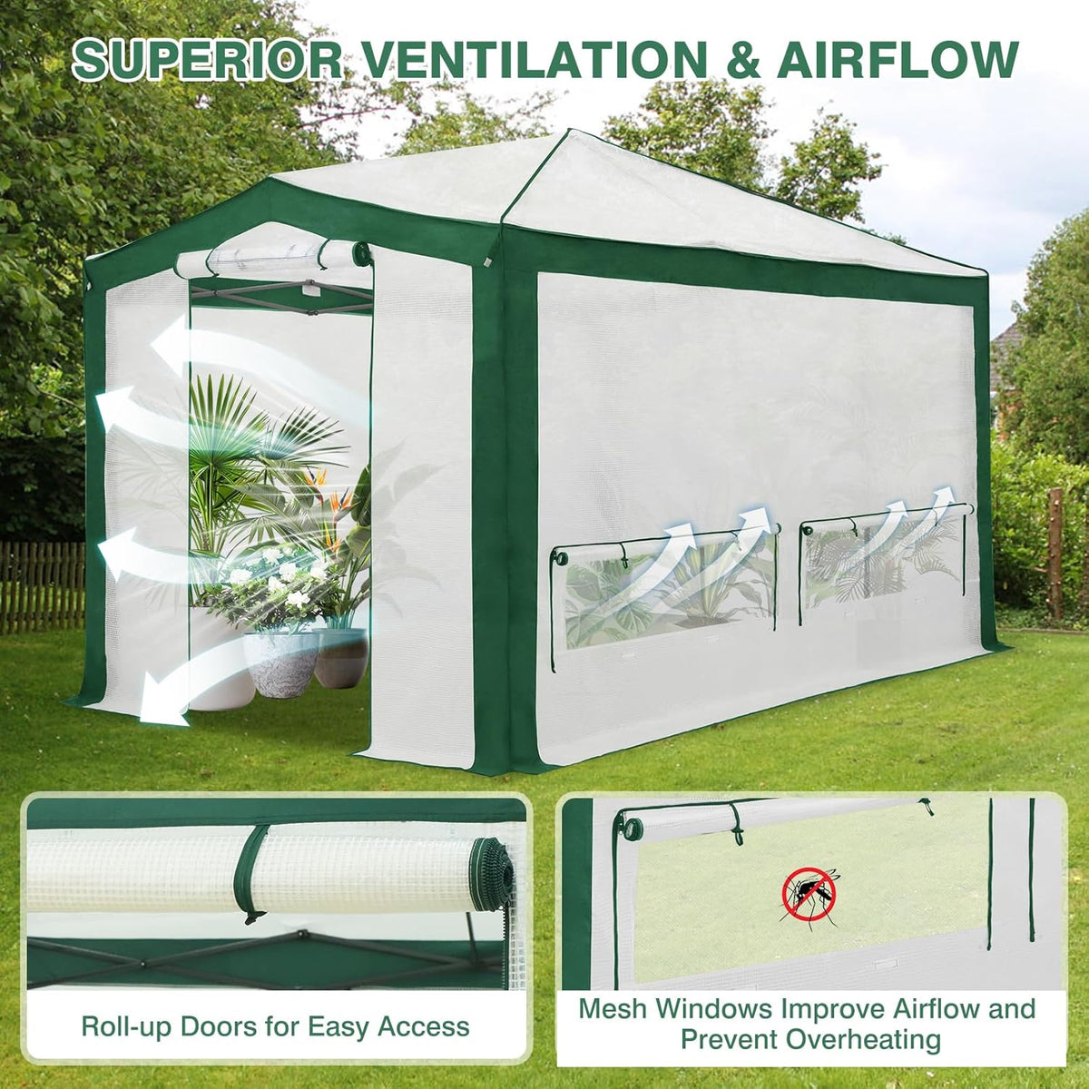 EAGLE PEAK 12x8 Portable Walk in Greenhouse with Polyester Reinforced Corners, Instant Pop up