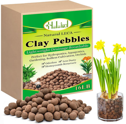 Halatool 16LB Organic Clay Pebbles 4mm-16mm Leca for Plants 100% Natural Lightweight Hydroton Clay