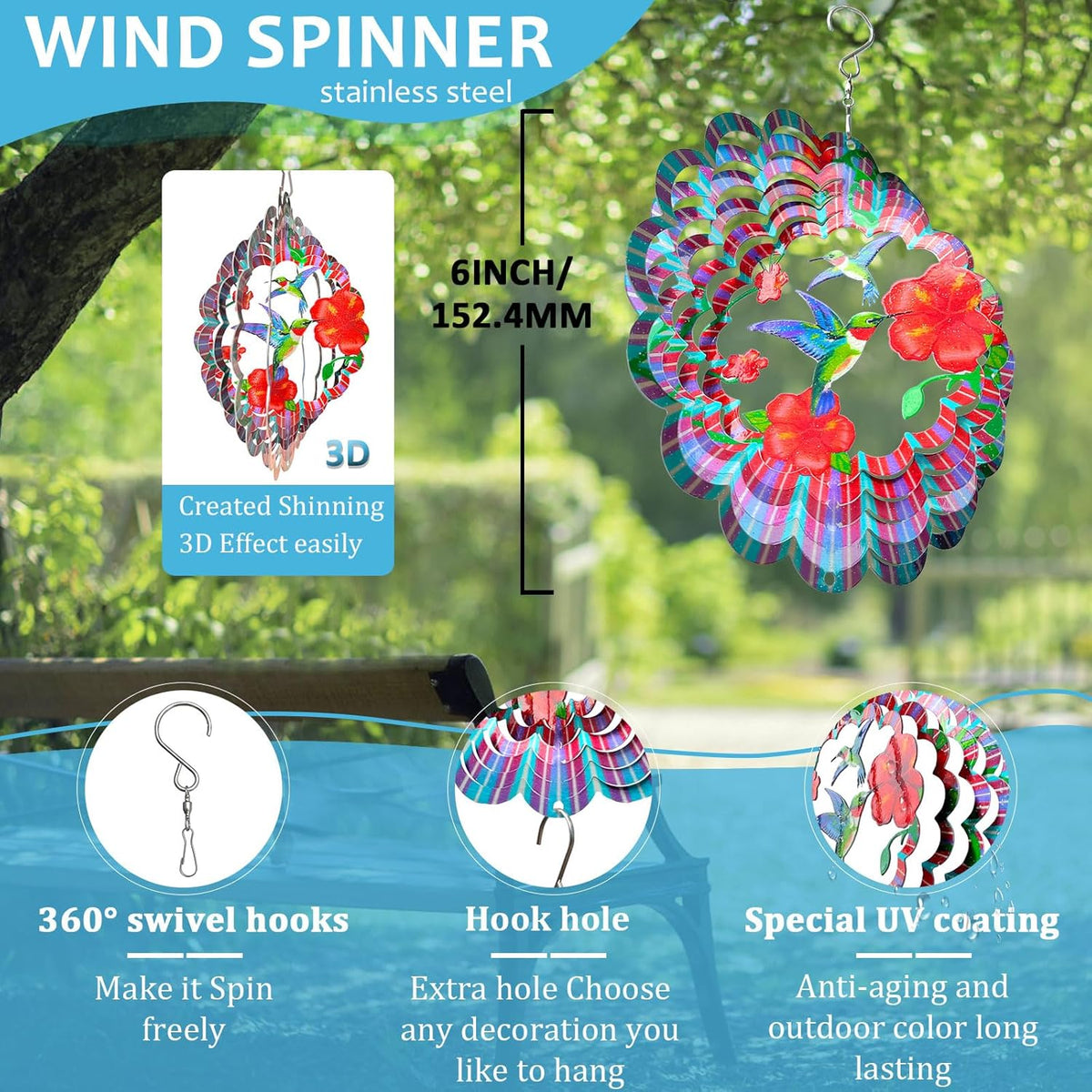 Hummingbird Wind Spinners Outdoor,6in Mandala Wind Spinner Hummingbird Gift for Women Men,Wind