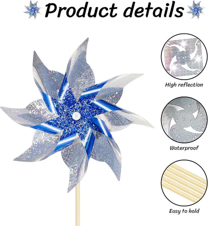 10 Pack Reflective Pinwheels for Yard and Garden, Wind Spinners Outdoor Bird Scare Devices, Sparkly