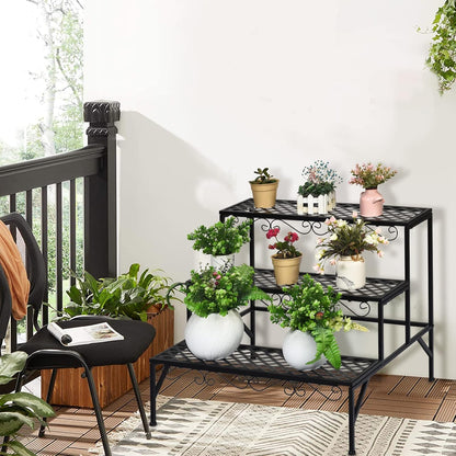 Giantex 3 Tiers Black Metal Plant Stand, Metal Plant Shelf Stands w/ 6-9 Flower Potted Capacity