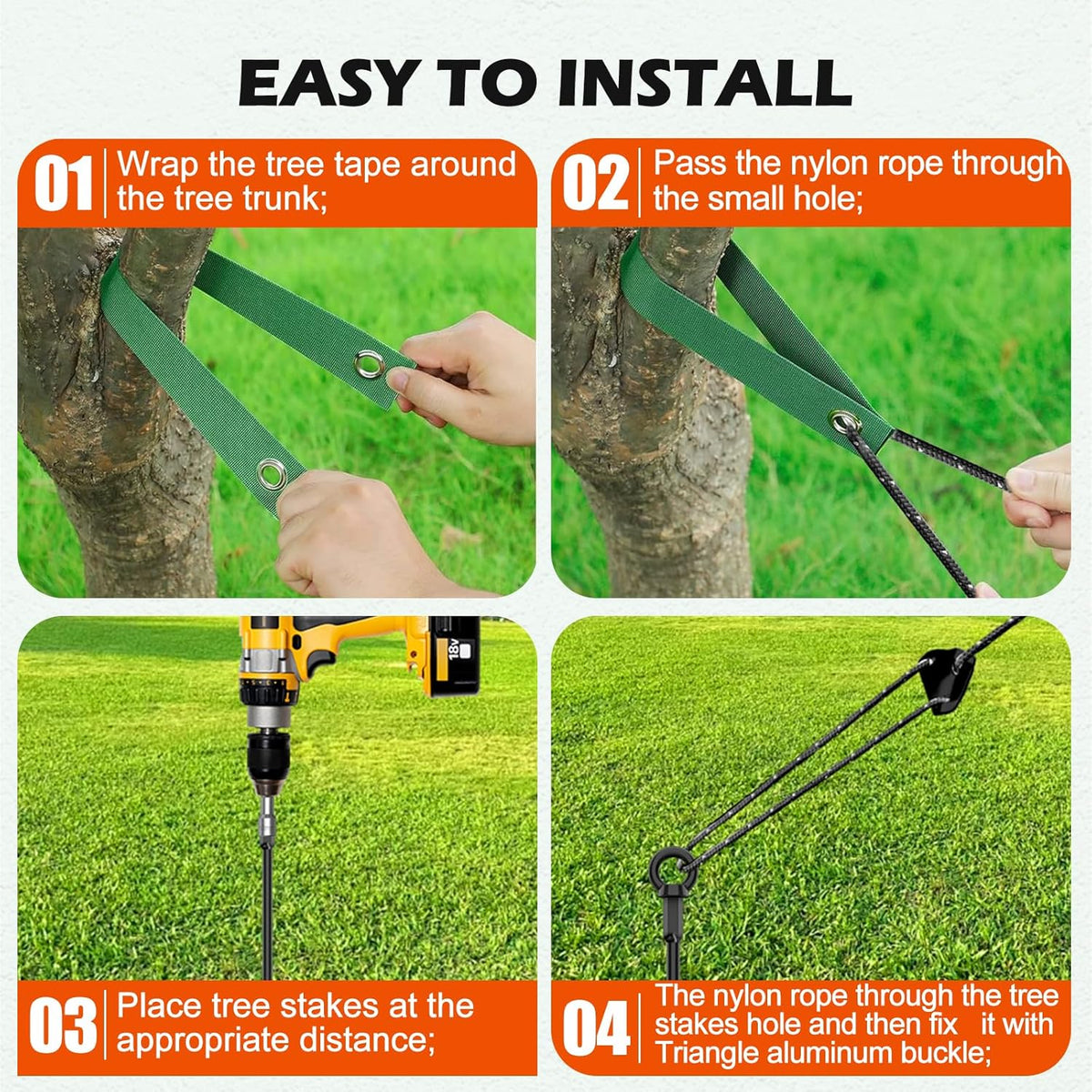 3 Pack 18" Tree Stake Kit, Heavy Duty Spiral Stakes and Supports for Leaning and Young Trees