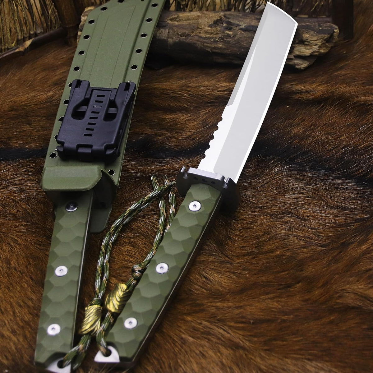 BA-KOR 15.8in Full Tang Japanese Style Outdoor Knife –8mm DC53 Steel, Nylon Fiber Handle &Sheath
