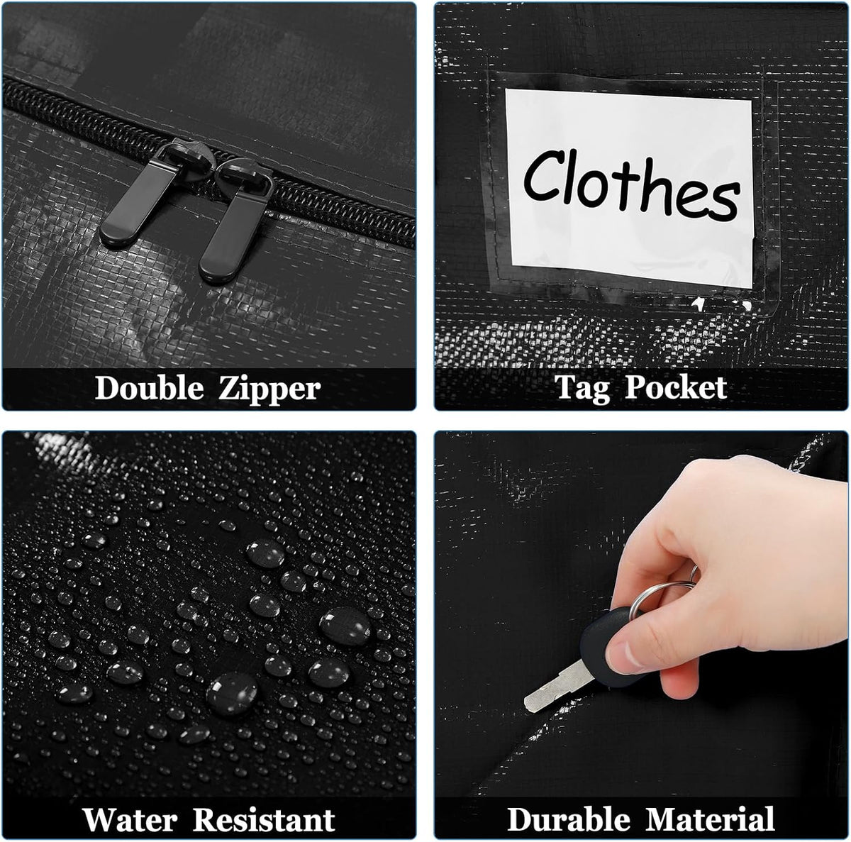 4 Pcs 24 Gallon Large Moving Bags with Zipper and Handles Foldable Storage Duffle Bags Heavy Duty