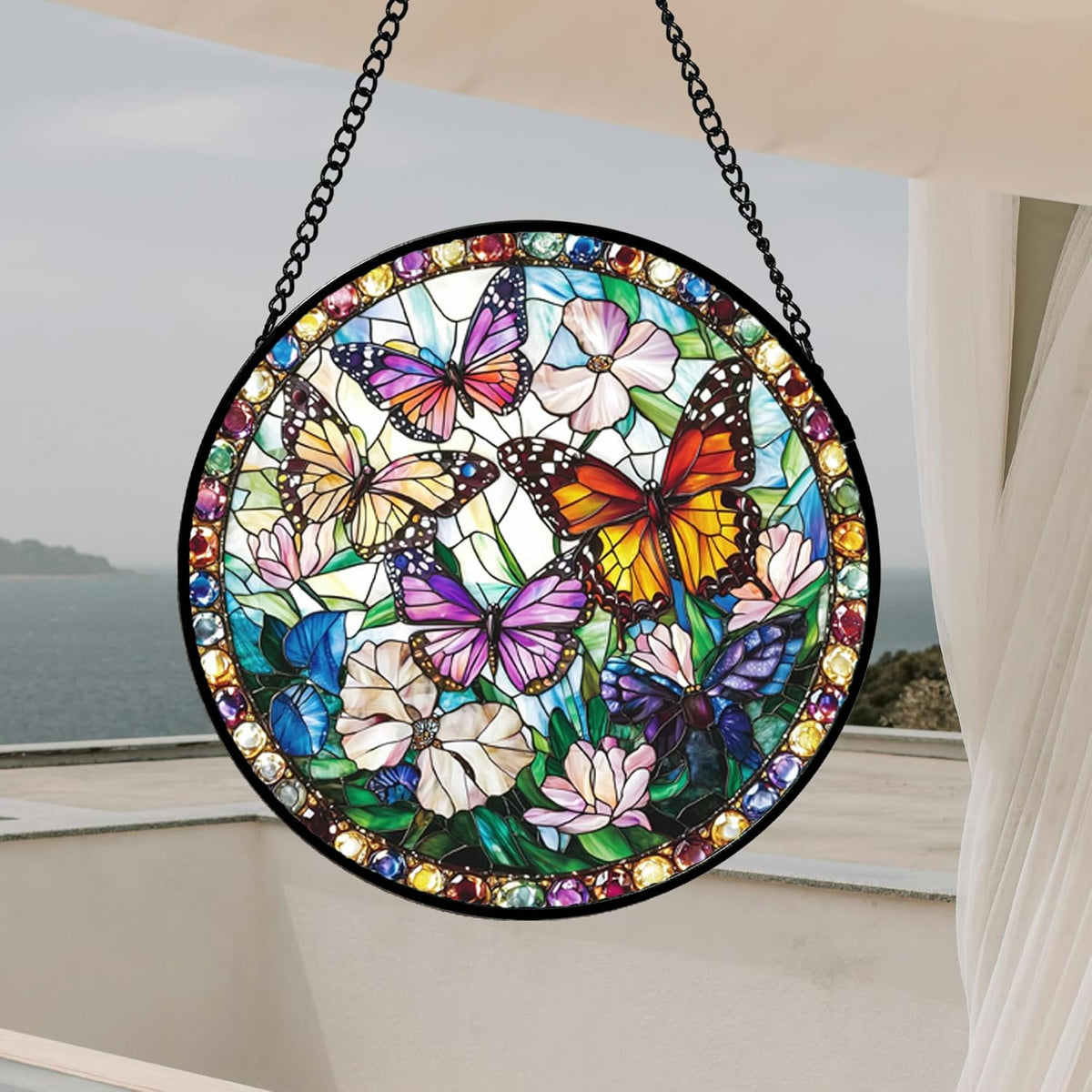Stained Glass Window Hanging, Colorful Butterfly Suncatcher for Doors Home Sun Catchers Decoration