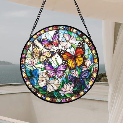 Stained Glass Window Hanging, Colorful Butterfly Suncatcher for Doors Home Sun Catchers Decoration