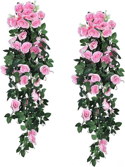 RECUTMS Fake Hanging Flower, 2PCS Artificial Rose Vine Plants Flowers Wedding Home Decoration and