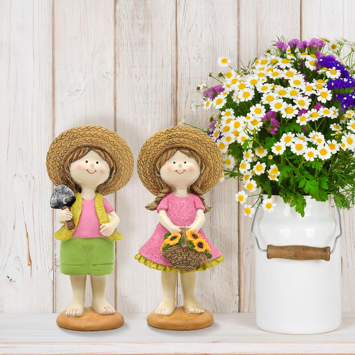 Spring Fairy Garden Figurines, Resin Summer Sunflower Garden Statue Set - H9inch Miniature
