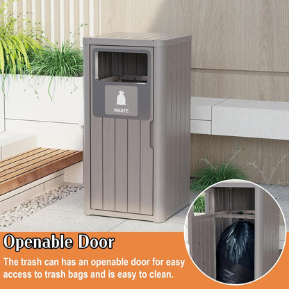 Outdoor Single Barrel Trash Can,Waterproof Resin Garbage Can with Garbage Labels,Durable Waste Bin