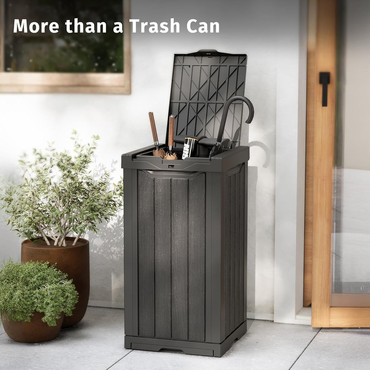EAST OAK 31 Gallon Outdoor Trash Can | Waterproof Resin Garbage Can with Recycle and Garbage Labels