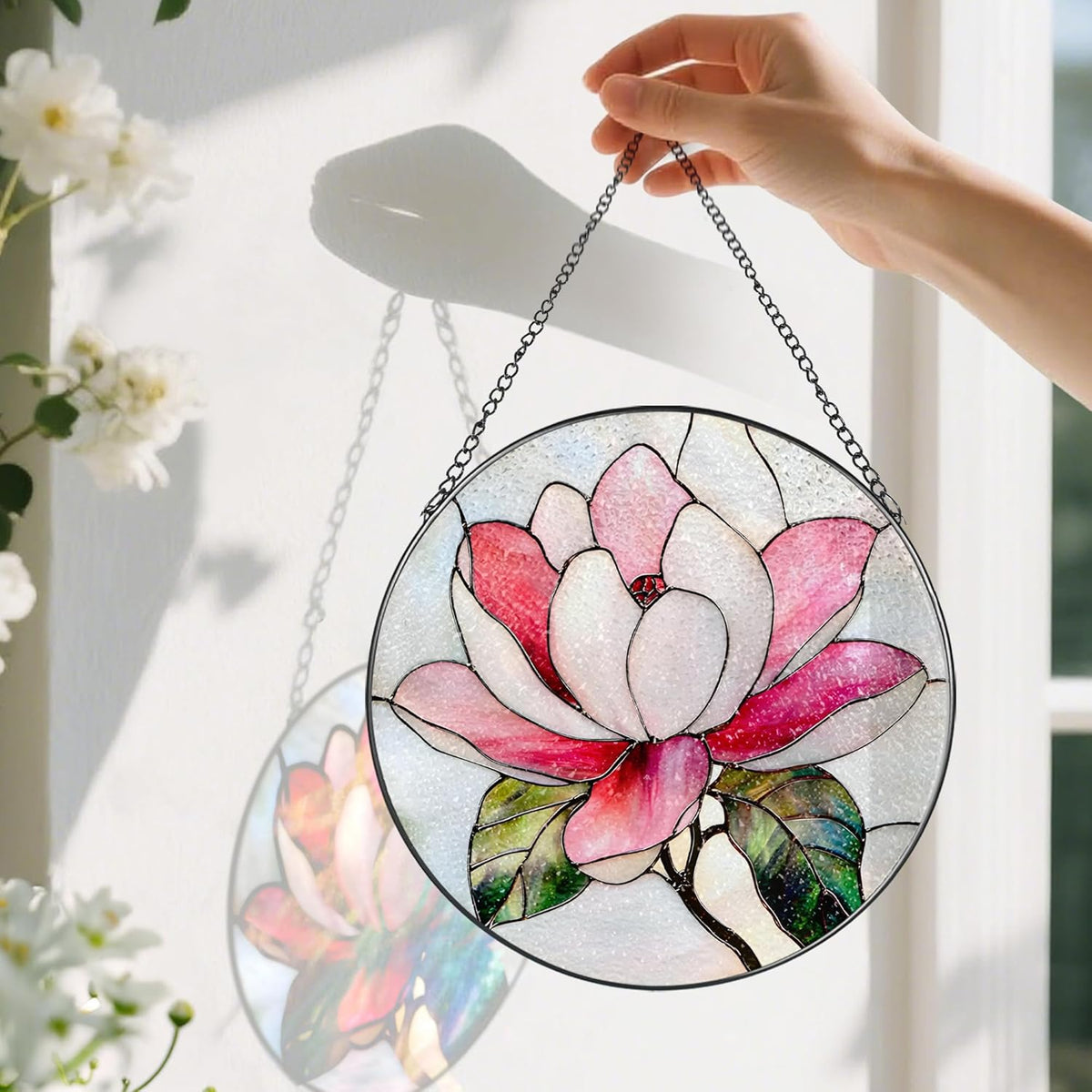 8-Inch Stained Glass Ornament, Stained Glass Window Hanging, Window Hanging Decor Suncatcher