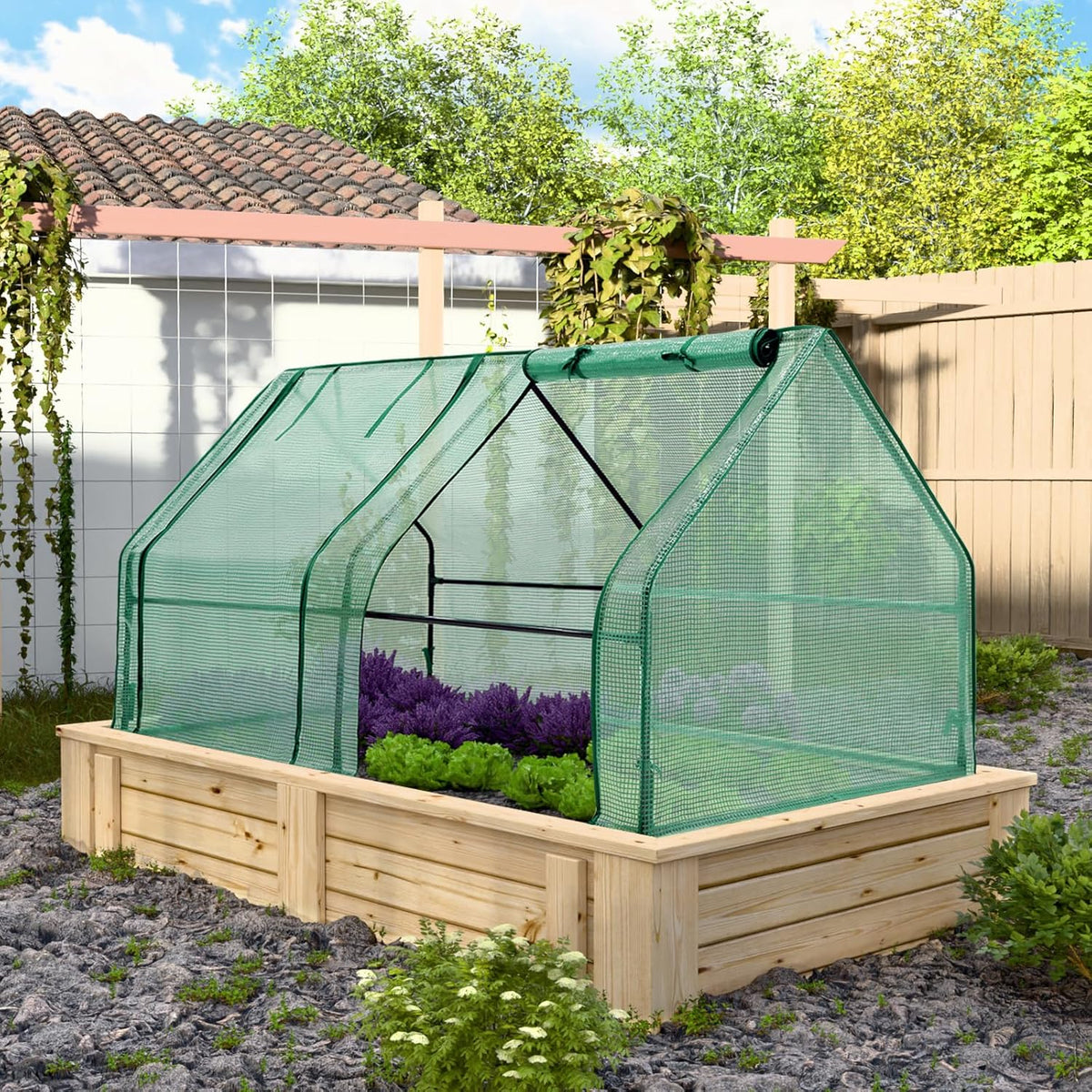 EAGLE PEAK Tunnel Greenhouse Garden Green House with Roll-Up Zipper Doors, Portable, 71"x36"x36"