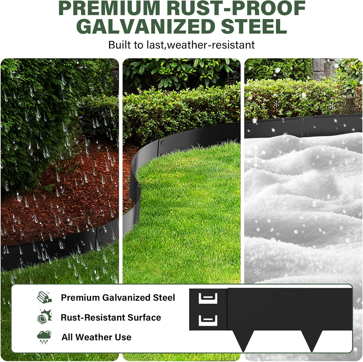 Galvanized Steel Landscape Edging - 40 Inch Strips, 8 Inch Depth, 6-Pack Black Bendable Metal