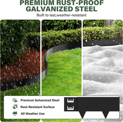 Galvanized Steel Landscape Edging - 40 Inch Strips, 8 Inch Depth, 6-Pack Black Bendable Metal