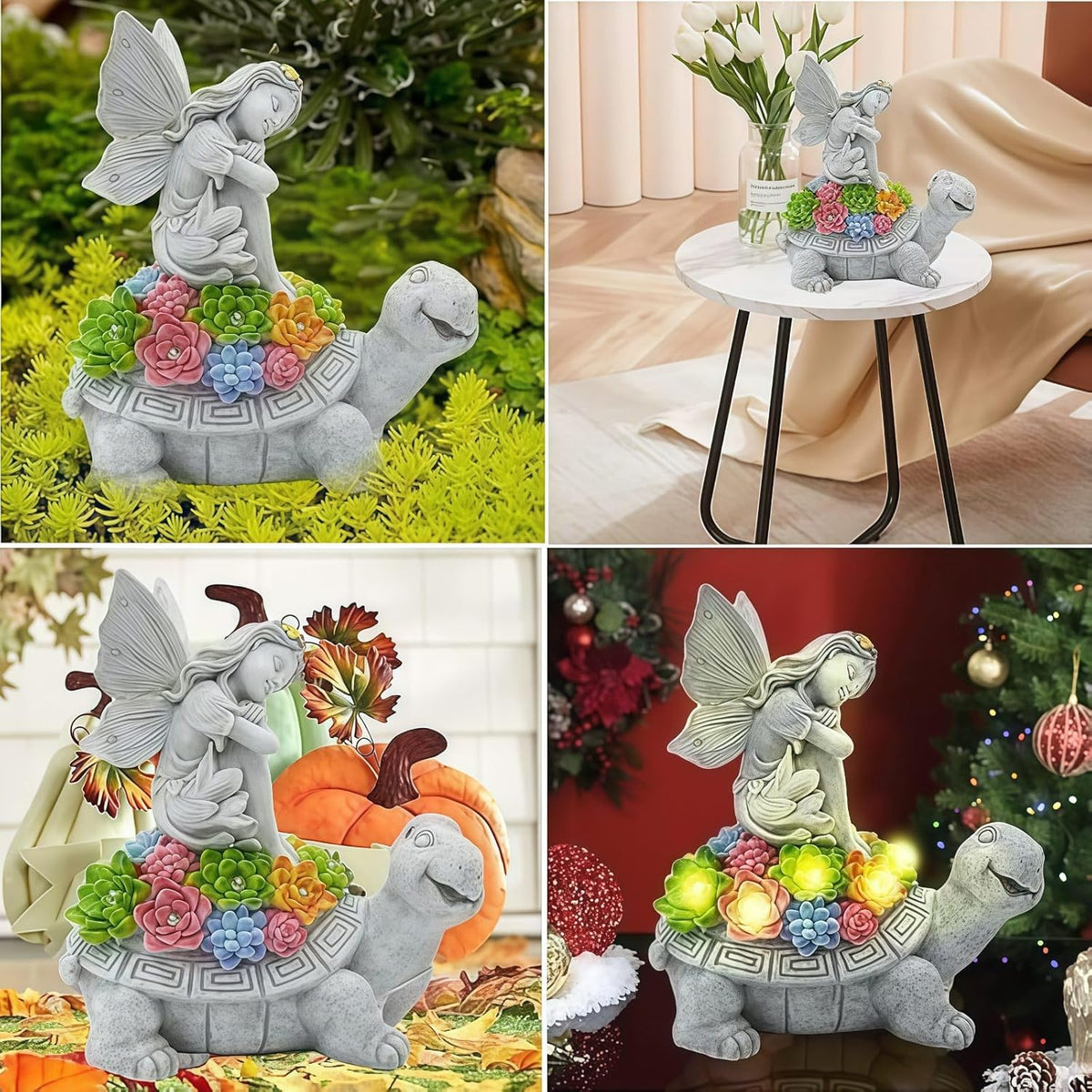 Solar Angel Garden Statue，Solar Garden Statue Angel and Turtle,Figurines Outdoor Decor,Outdoor