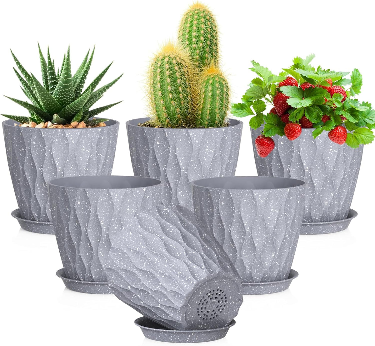 5 inch Plant Pots for Indoor Outdoor Plants, 6 Pack Thick Flower Pots with Drainage Holes and