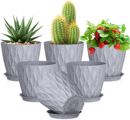 5 inch Plant Pots for Indoor Outdoor Plants, 6 Pack Thick Flower Pots with Drainage Holes and