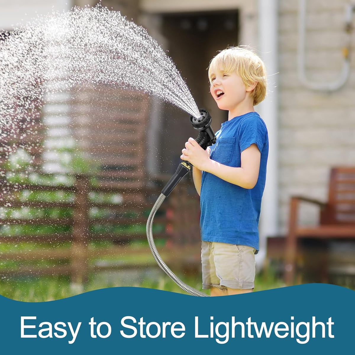 Stainless Steel Garden Hose 25ft Heavy Duty Metal Water Hoses with 10 Function Water Hose Nozzles