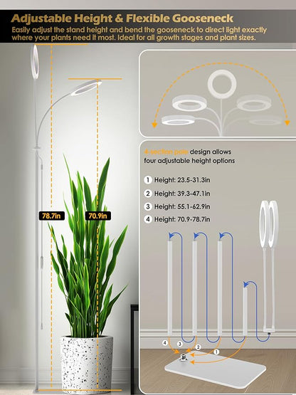 GLOWRIUM Grow Lights for Indoor Plants,Plant Light with 3/9/12/16H Grow Light Timer,2-Head 48W Full