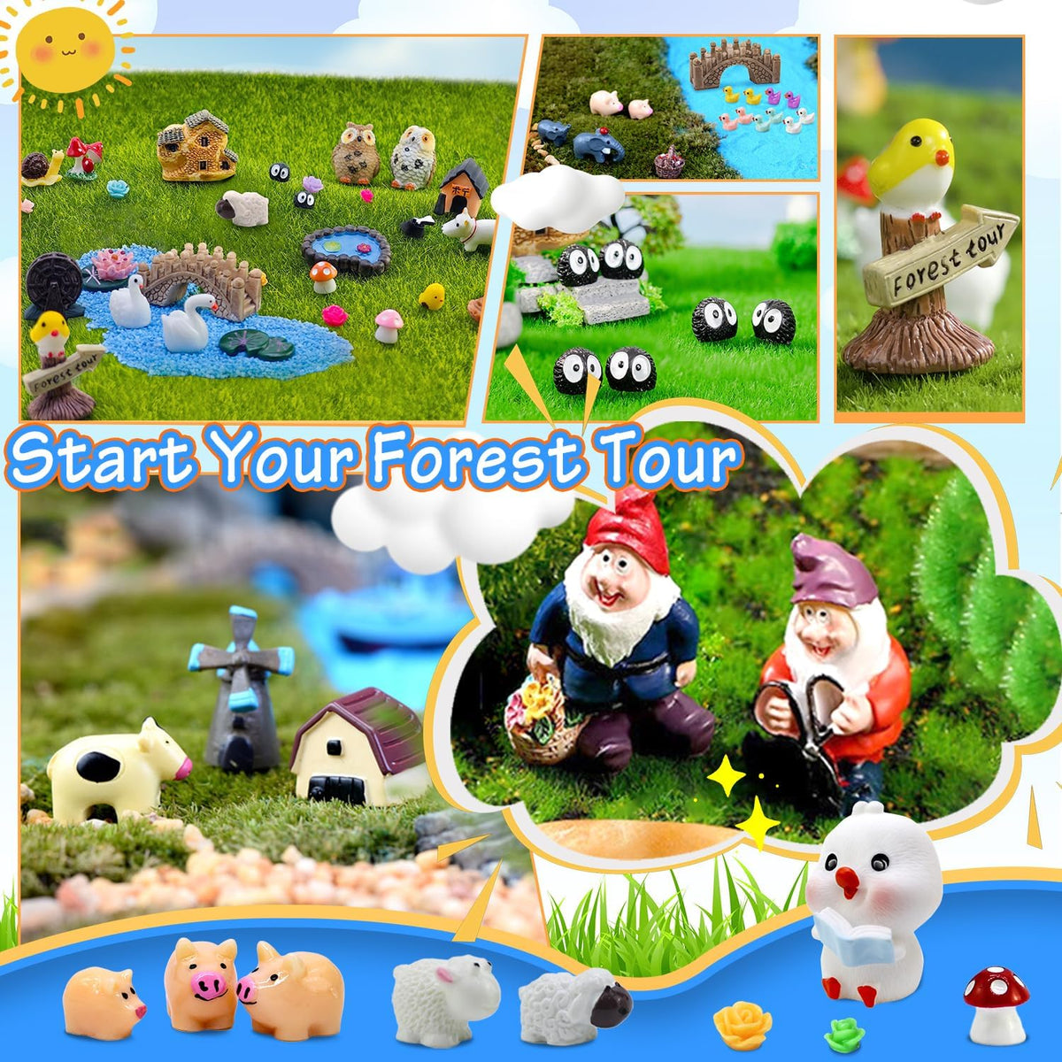 Tardigrade 200 Pieces Fairy Garden Accessories, Fairy Garden Kit, Fairy Tiny House, Miniature Gnome