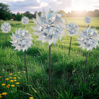 winemana 12 Pcs Reflective Pinwheels Outdoor, Wind Spinners for Yard & Garden, Sparkly Bird