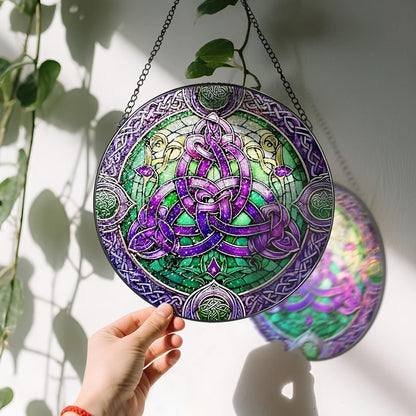 Stained Glass Window Hanging, LAOWEIKI 8'' Celtic Knot Suncatcher, Stained Glass Ornament