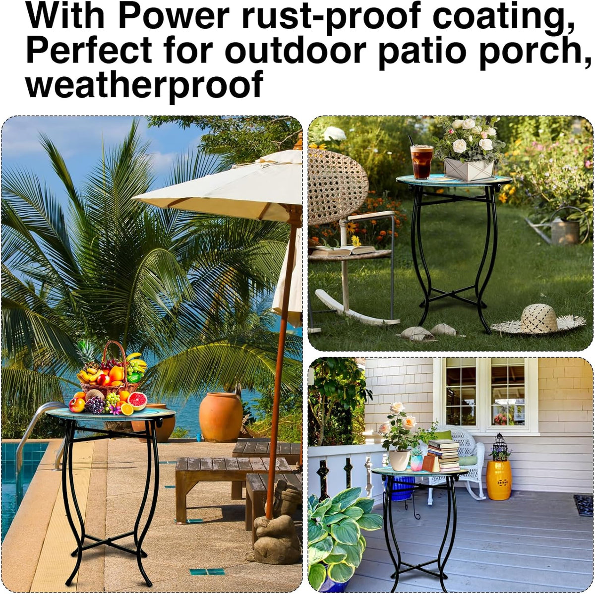 Patio Side Table, 14 Inch Weather Resistant Metal Side Table，Side Table for Patio Yard Porch