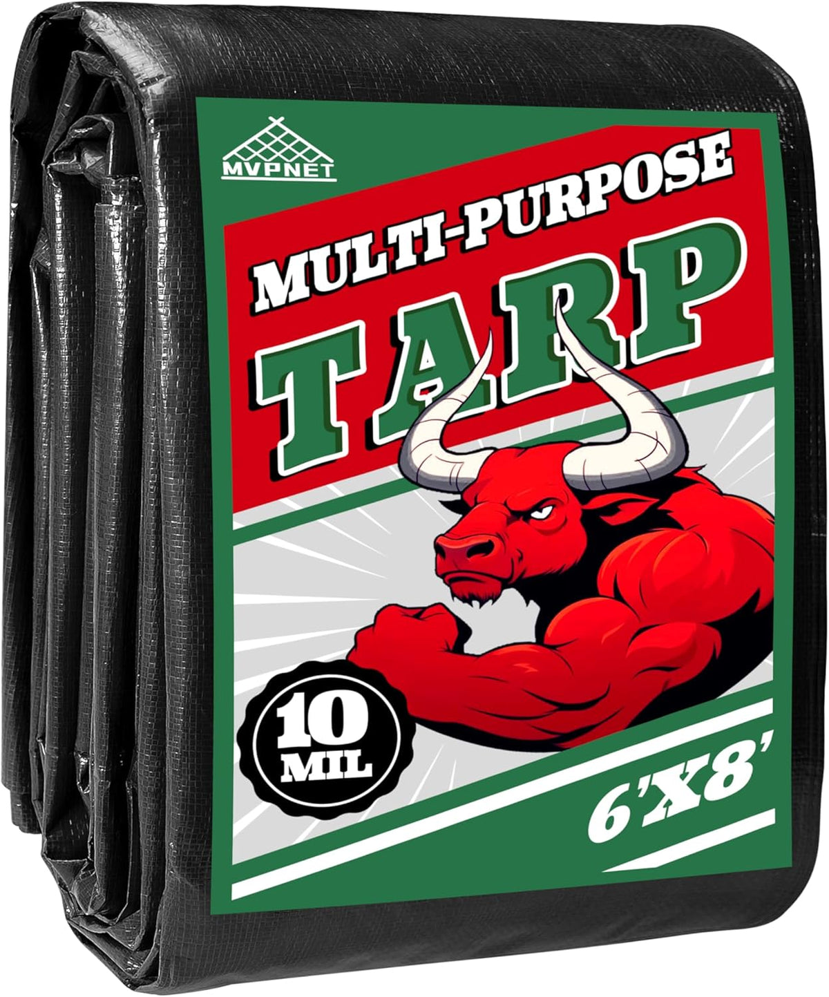 Tarp 6x8 ft Heavy Duty 100% Waterproof 10mil,UV Resistant,Durable Grommets and Reinforced Edges