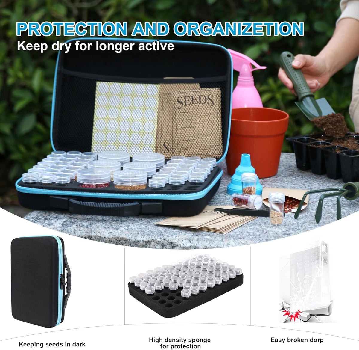 48 Slots Seed Storage Organizer Box, Garden Vegetable Plant Flower Seeds Saving kit with Write