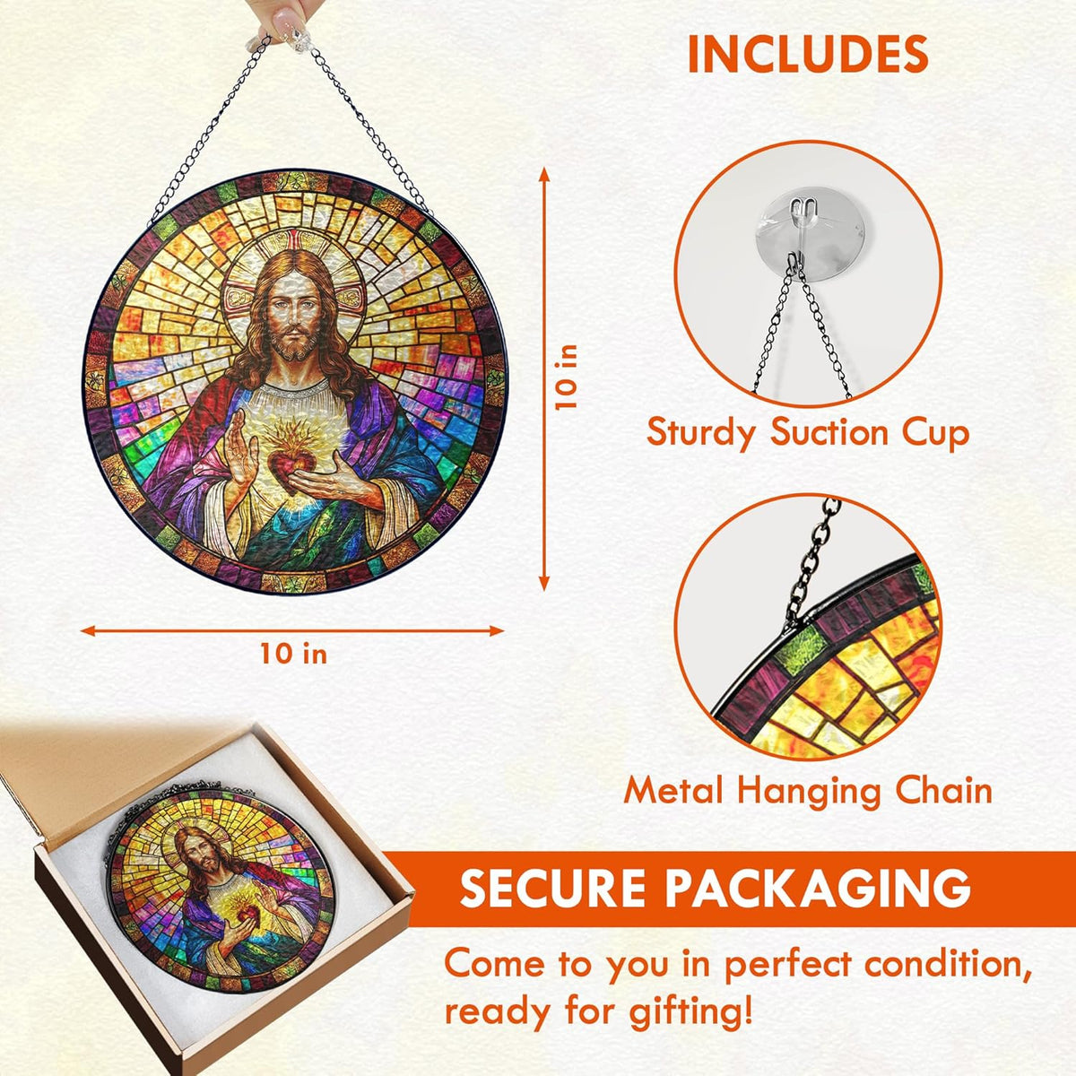 FLAGWIX Christmas Christian Gifts for Women Faith - Stained Glass Window Hanging 10 in - Birthday