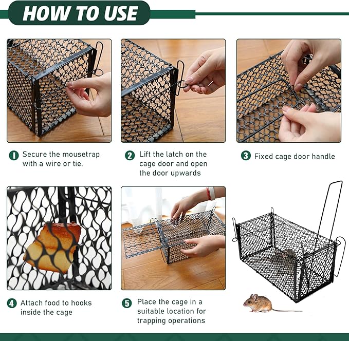 Qualirey 6 Pcs Humane Rat Trap Small Chipmunk Mouse Squirrel Cage Rodent Animal Voles Hamsters Cage