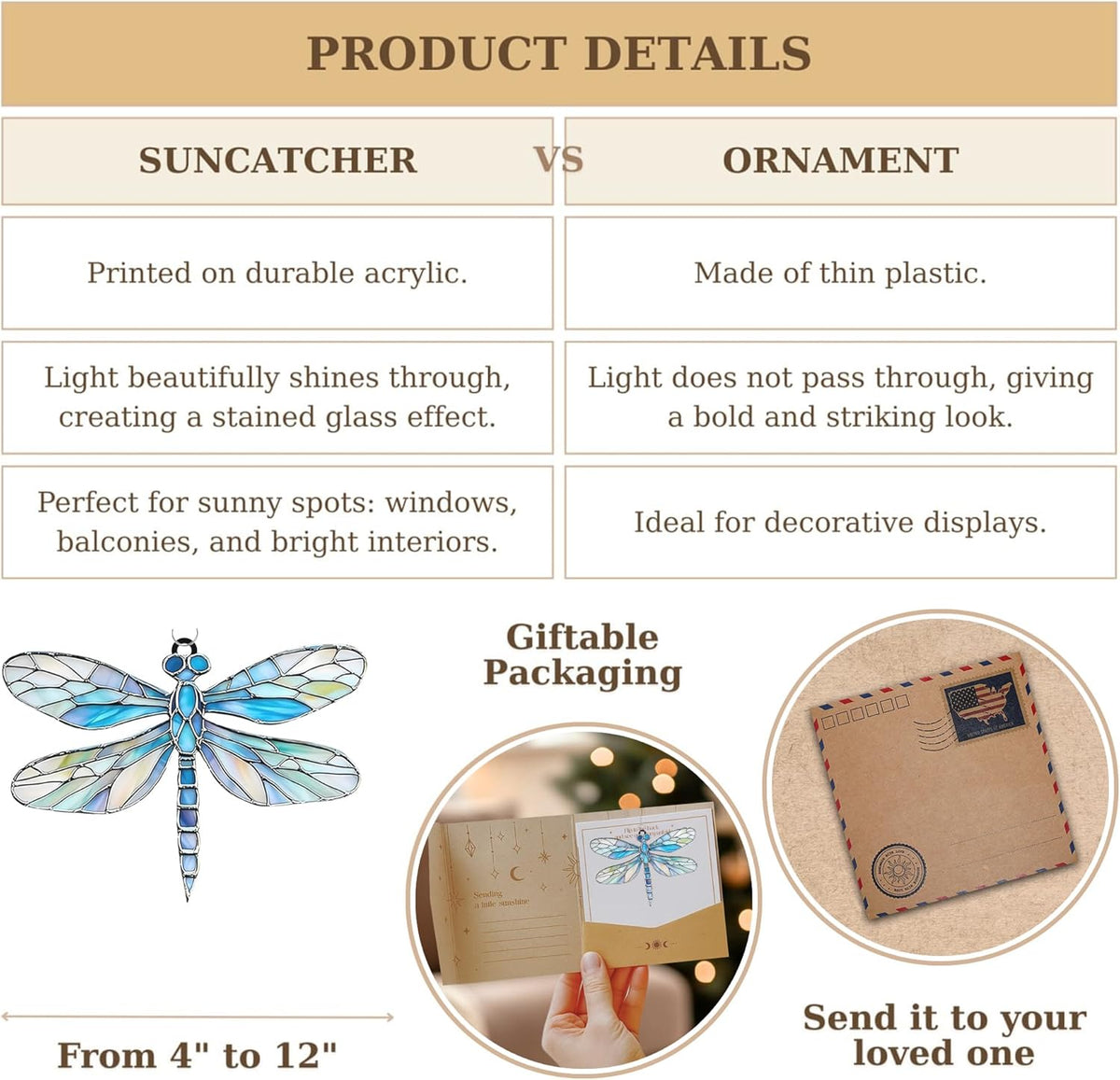 Dragonfly Acrylic Suncatcher Stained Glass Effect Boho Window Car Hanging Christmas Ornament Indoor