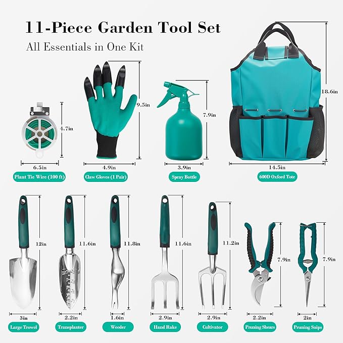 Garden Tool Set, Gardening Gifts for Women, Men, Mom, Dad, 11-Piece Heavy-Duty Aluminum Hand Tools