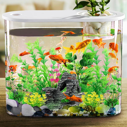 Fish Tank Accessories Artificial Plants, 9pcs Green Aquarium Decorations Plants and Cave Rock Decor