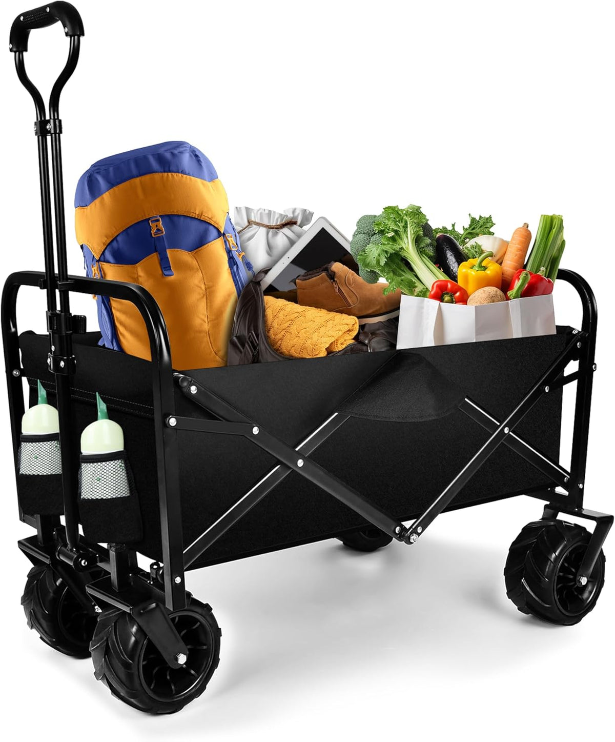 Beach Cart with 7 inch All-Terrain Wheels, Wagons Carts Heavy Duty Foldable, Utility Grocery Wagon