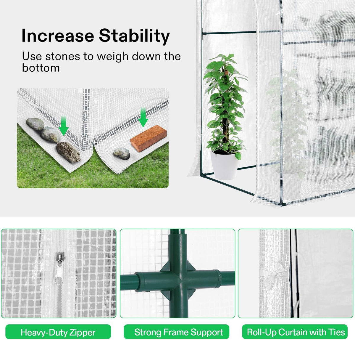 VIVOSUN Mini Lean-to Greenhouse, 6.6’ x 3.3’ x 6.9’ Portable Wall House with White PE Cover and