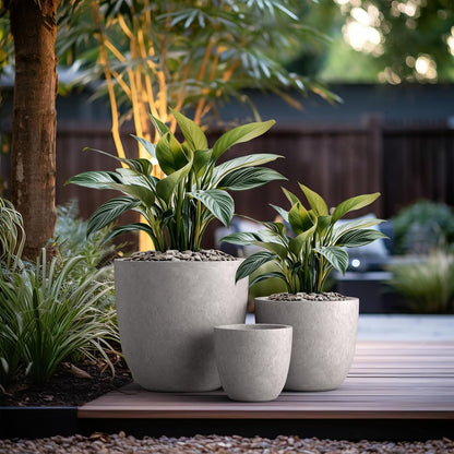 Kante 18",14",10" Dia Concrete Round Planters (Set of 3), Outdoor Indoor Large Planter Pots with