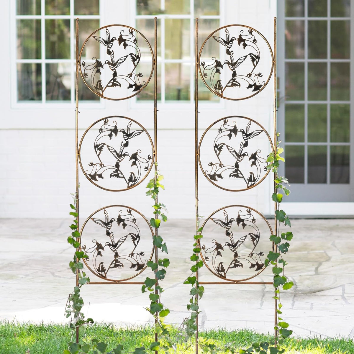 SUNNYPARK Set of 2 Hummingbird Metal Garden Trellis for Climbing Plants, Decorative Vegetables