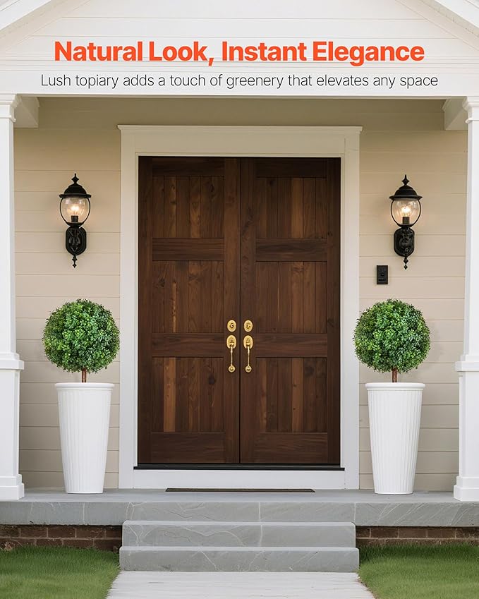 VEVOR Artificial Topiary Boxwood Trees with Ground Spike, 27 inch 2 Set Faux Shrubs & Bushes Potted