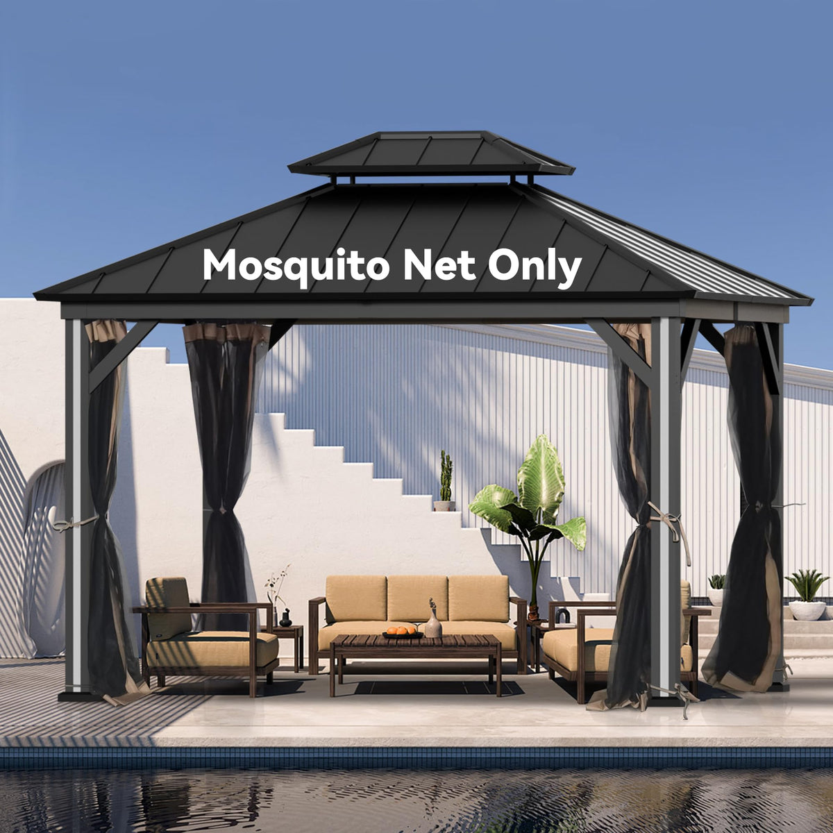 Covered Outdoor Gazebo Mosquito Netting Replacement Universal 4-Panel Sidewalls 11' x 13', Outdoor