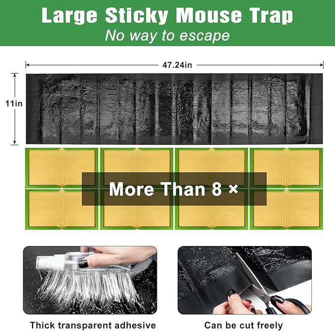 10 Pack Sticky Mouse Trap, Super Large 47.2 * 11'' Glue Traps for Mice, Peanut Taste Pheromone Rats