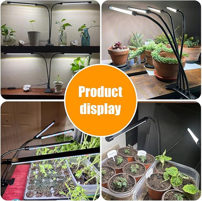 LED Clip-On Plant Growth Light - Auto On/Off Timer 4/8/12h - Dual Heads with Flexible Swan Necks