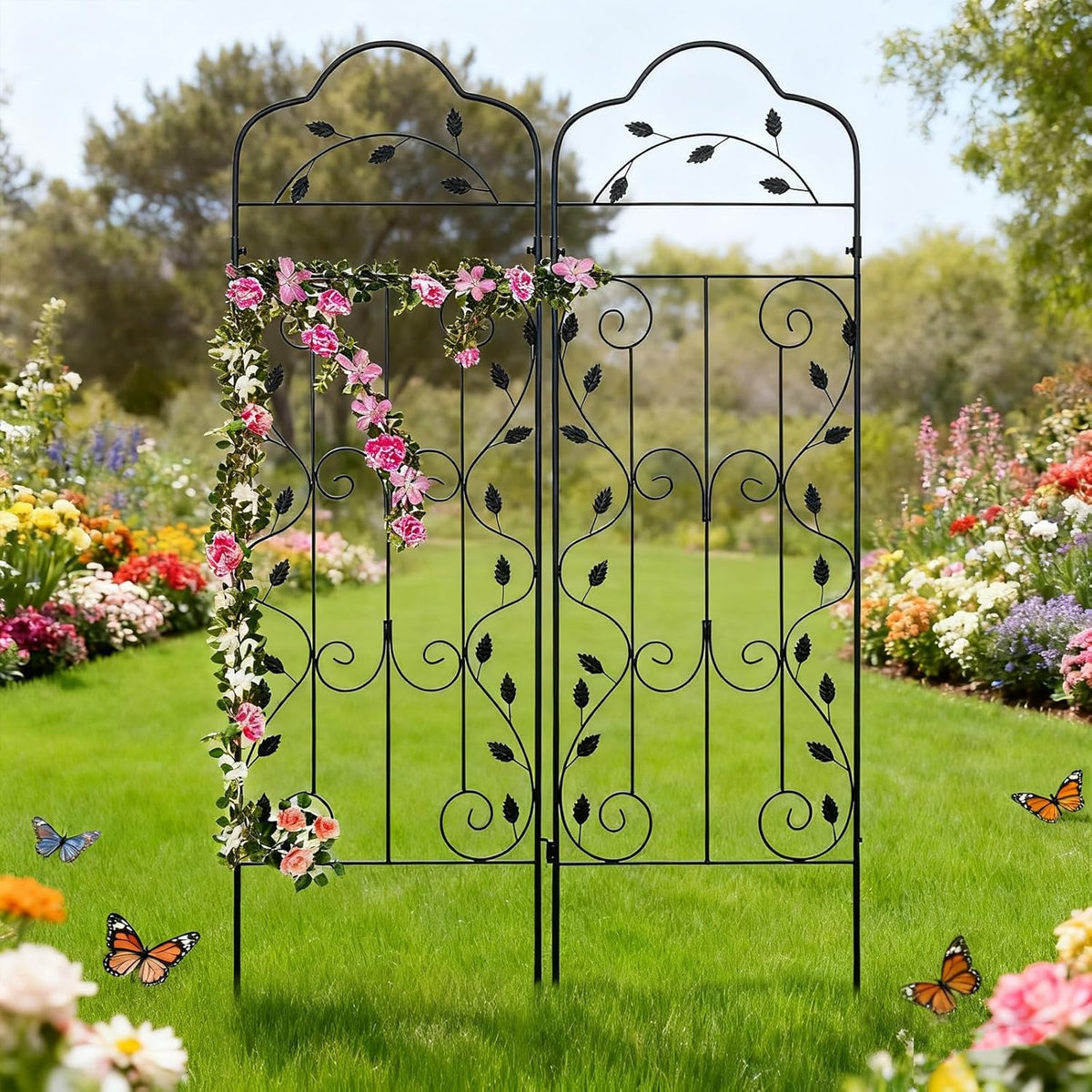 hogardeck Metal 60 * 18in Garden Trellis 2-Packs for Climbing Plants Flowers Vegetables Planting
