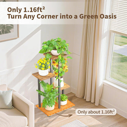LASZOLA Black 4 Tiered Wood Plant Stand Indoor for Large Heavy Duty Planter, Sturdy Multi Level