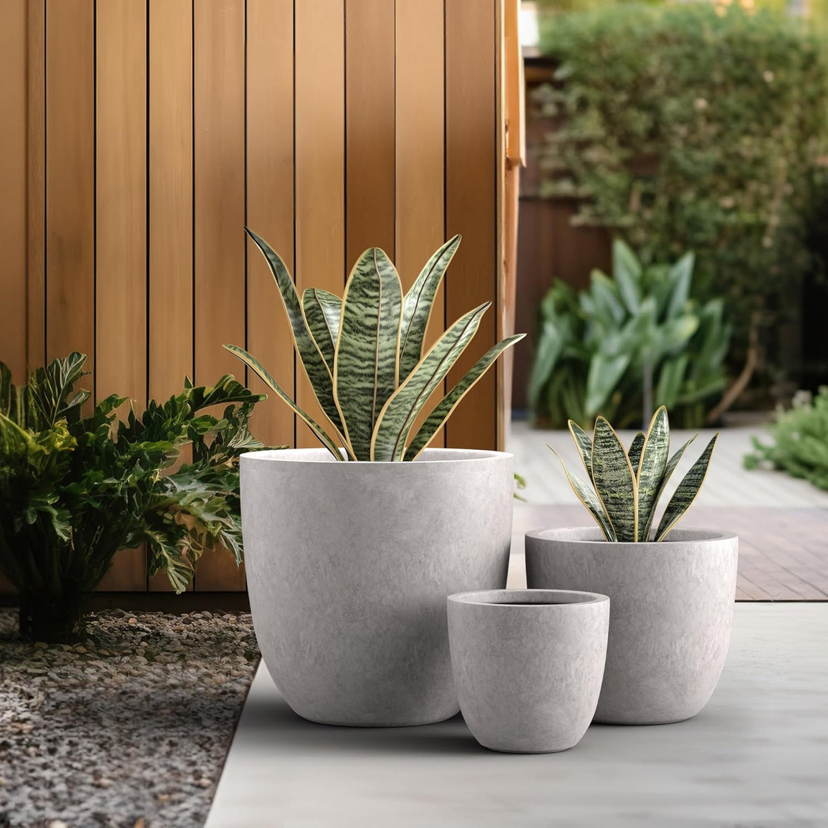 Kante 18",14",10" Dia Concrete Round Planters (Set of 3), Outdoor Indoor Large Planter Pots with